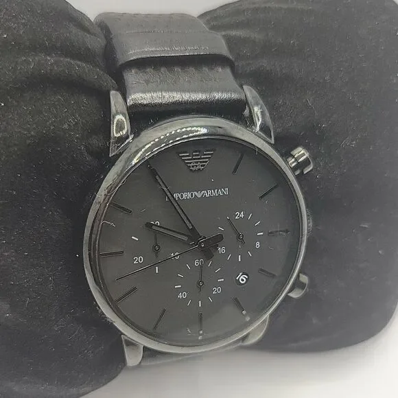 ARMANI AR1737 Men's Black Leather ​Analog Dial Quartz Genuine Wrist Watch BC565
